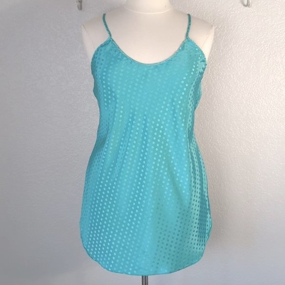Sophia Morgan Size L Chemise Turquoise Green Satin Polka Dots Vintage - Picture 1 of 7